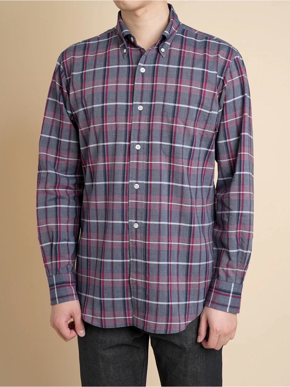 Kamakura Vintage Ivy Button Down Blue Madras Plaid Shirt Men’s 15 1/2 Large